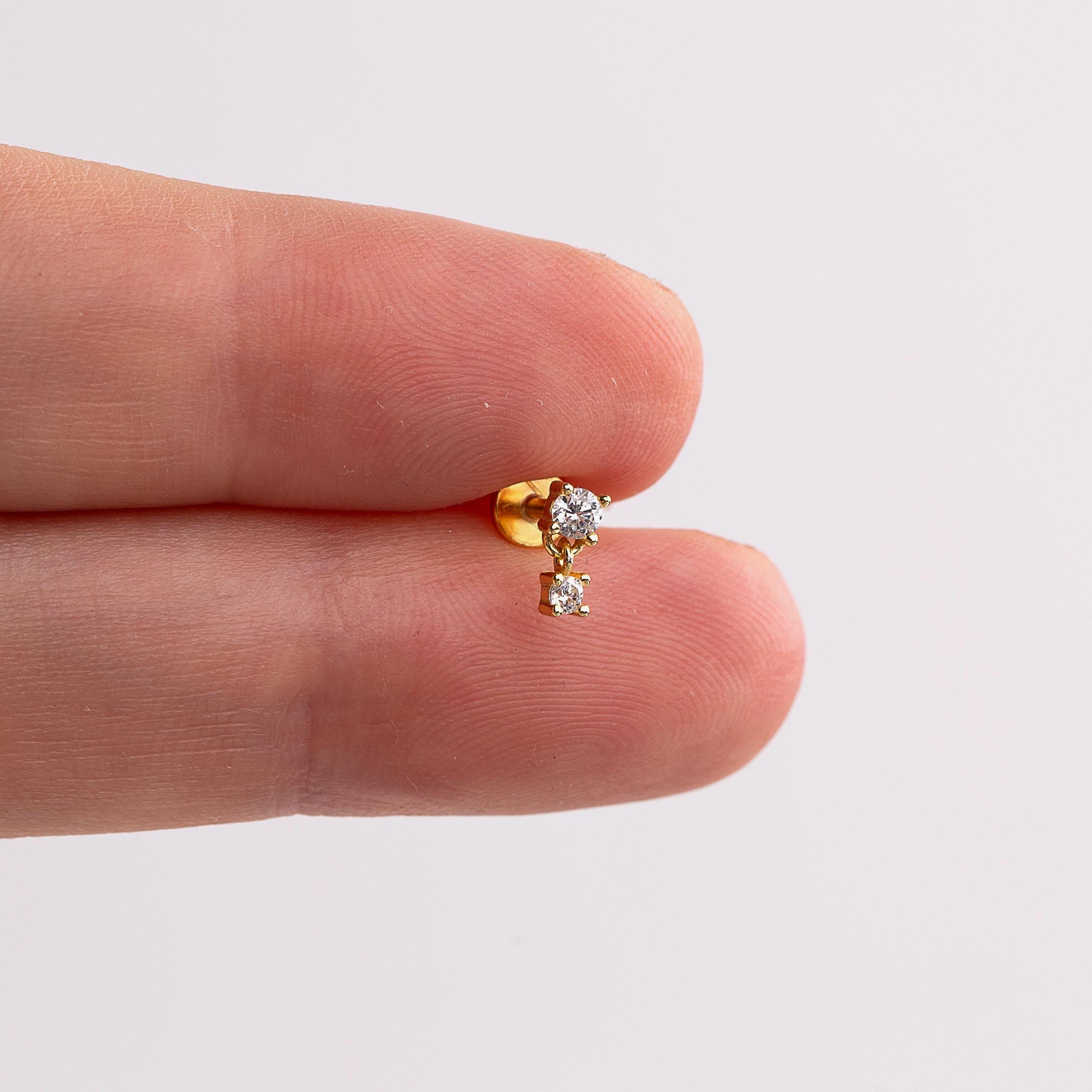 18G CZ Dangle Threadless Push Pin Labret Flat Back Stud