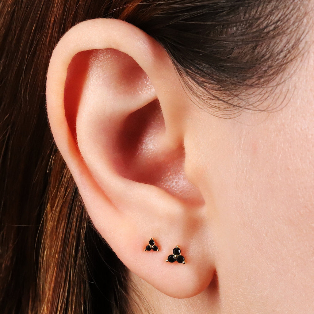 Black Stone Flower Stud Earrings for Women