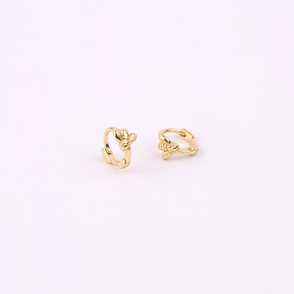 Tiny Bee Huggie Hoop Earrings