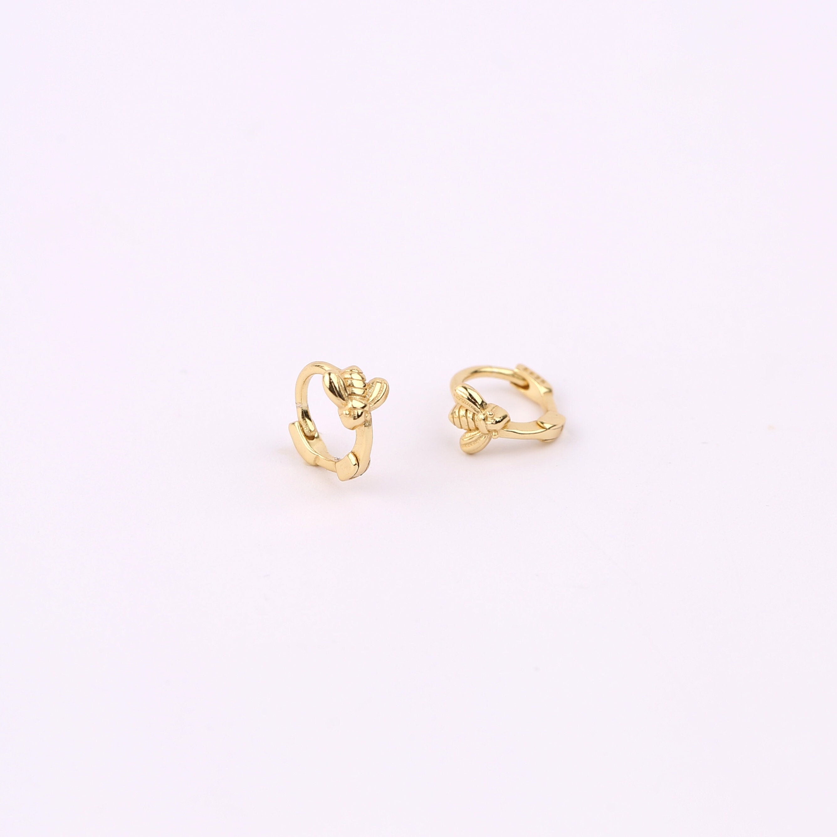 Tiny Bee Huggie Hoop Earrings