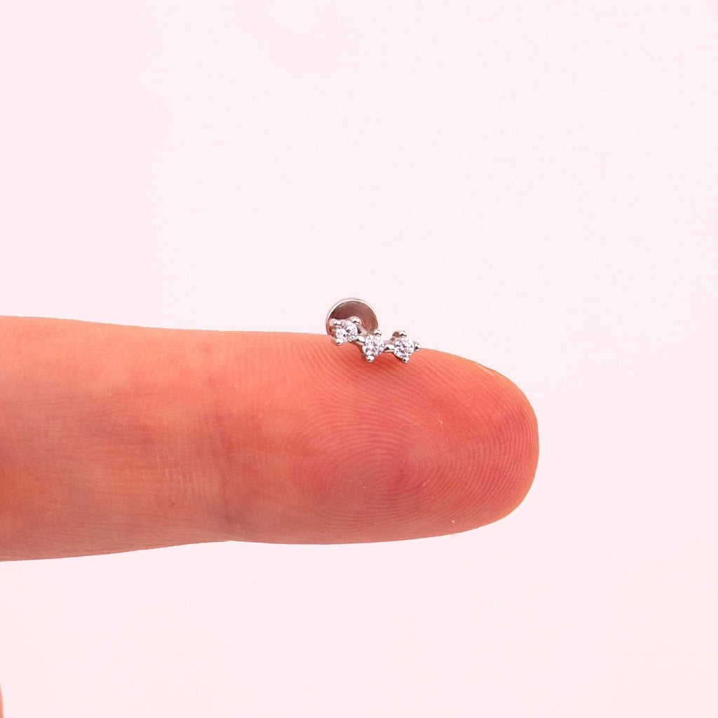 18G Trinity CZ Climber Threadless Push Pin Labret
