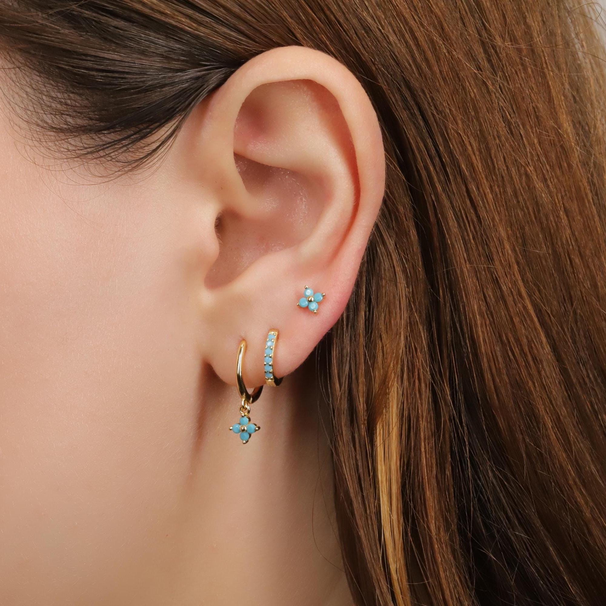 Flower Charm Hoop Earrings Set for Multiple Piercings