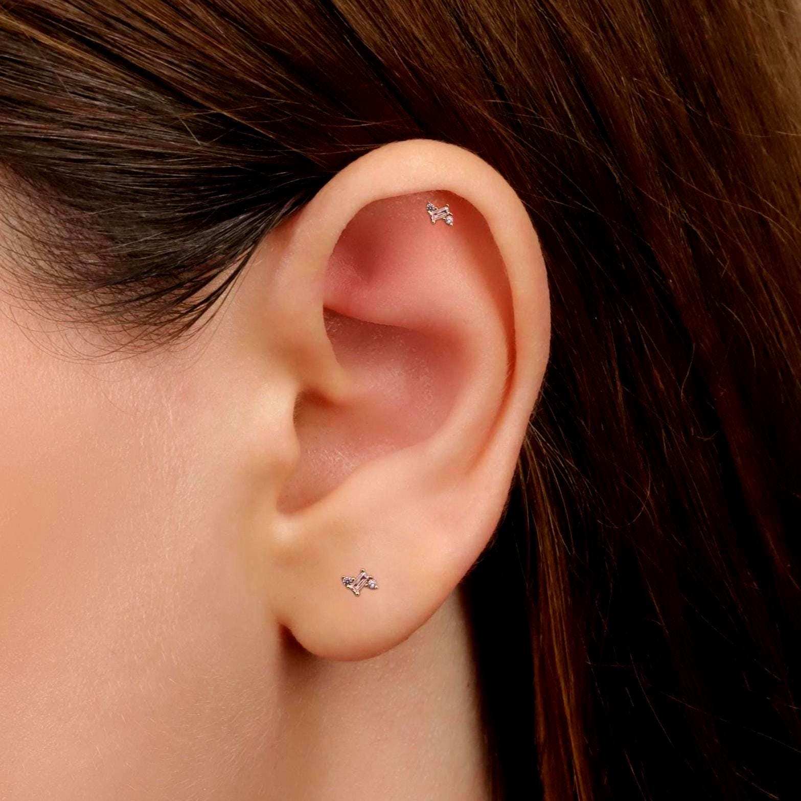 Three CZ Flat Back Stud