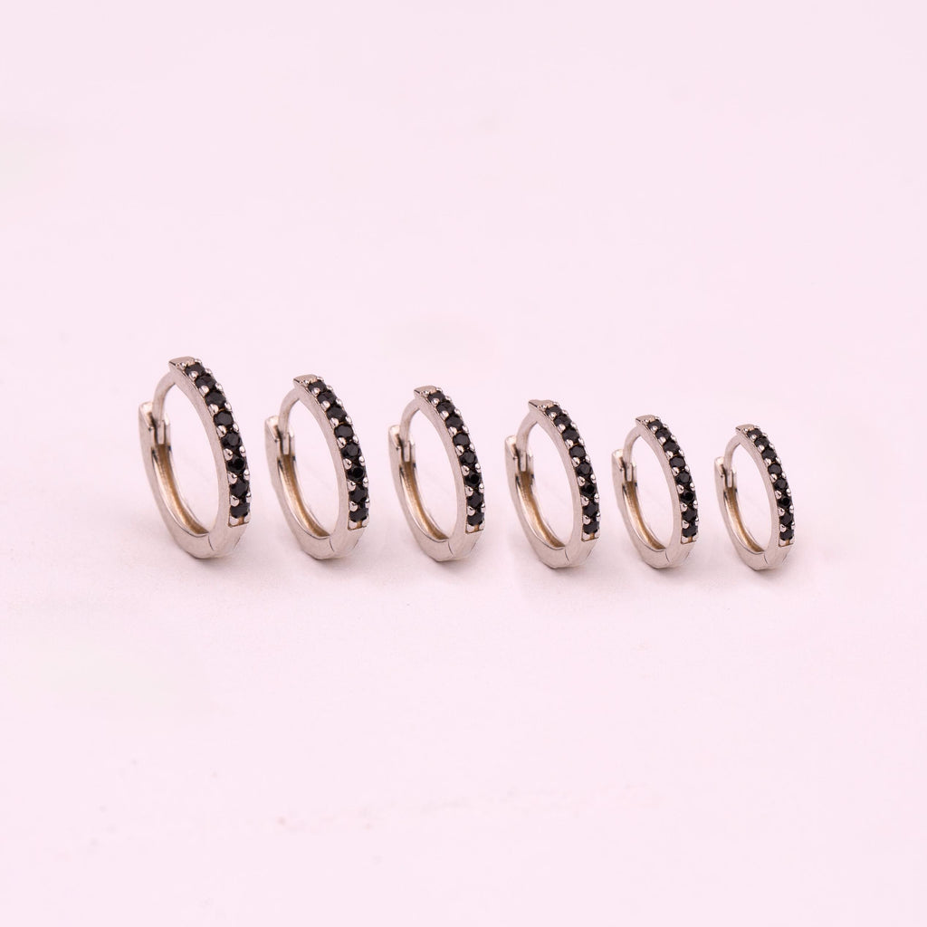 Tiny Black Stone Huggie Hoop Earrings
