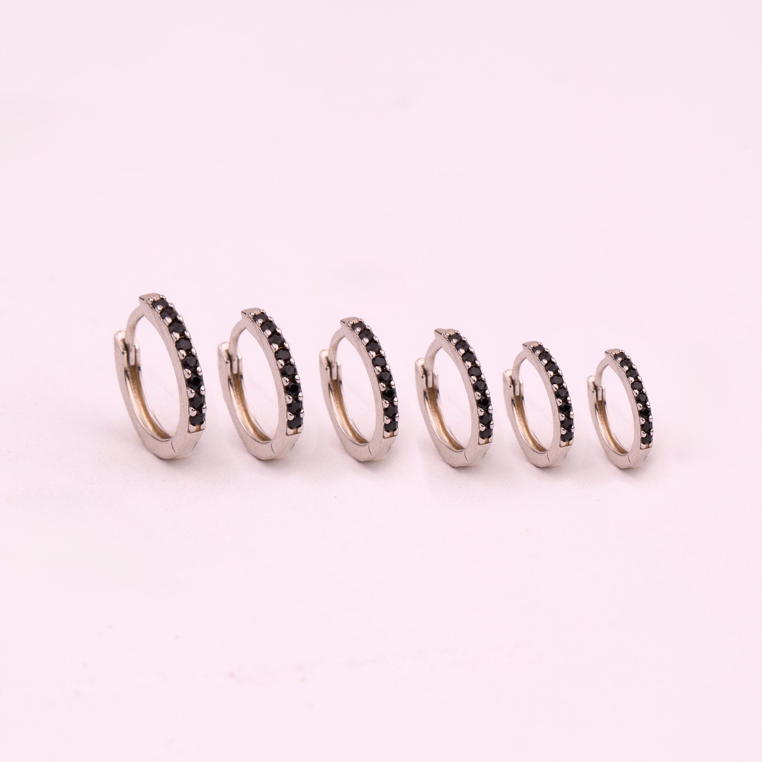 Tiny Black Stone Huggie Hoop Earrings