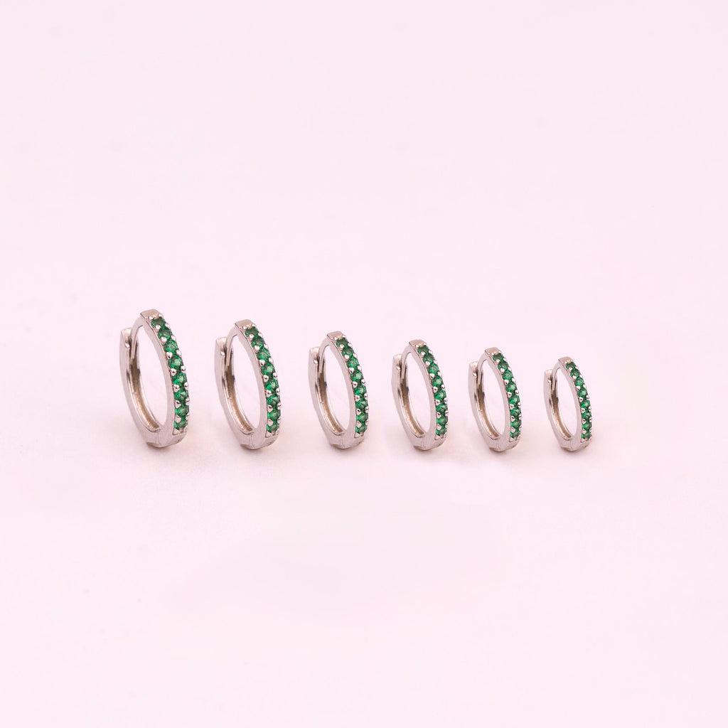 Tiny Emerald CZ Huggie Hoop Earrings