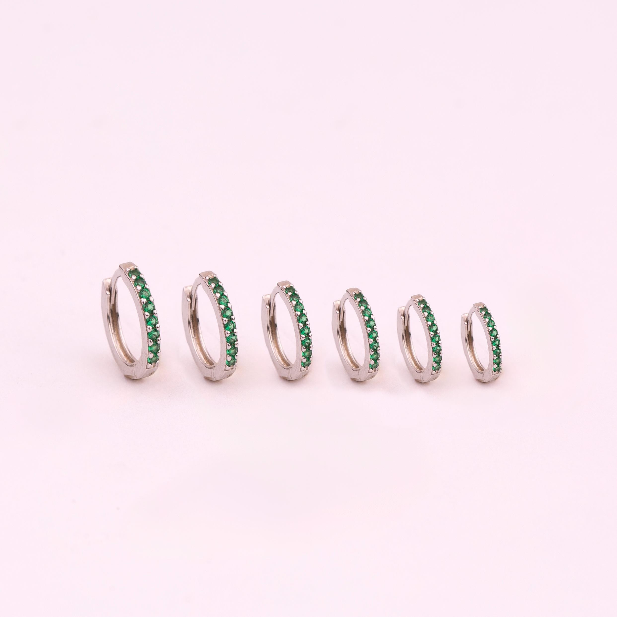Tiny Emerald CZ Huggie Hoop Earrings