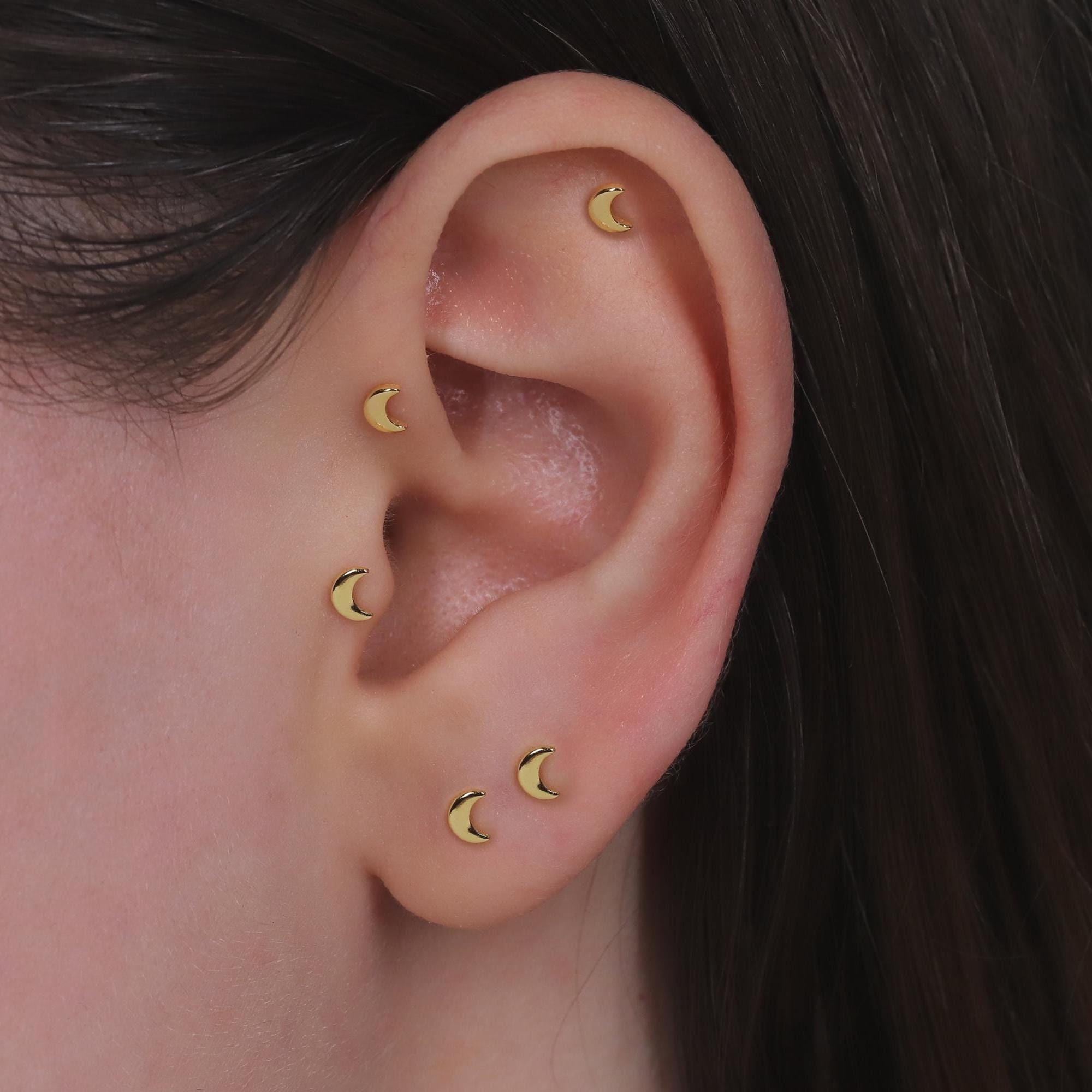 18G Crescent Moon Threadless Push Pin Labret Flat Back Stud