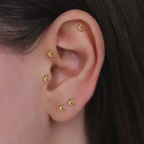 18G Crescent Moon Threadless Push Pin Labret Flat Back Stud