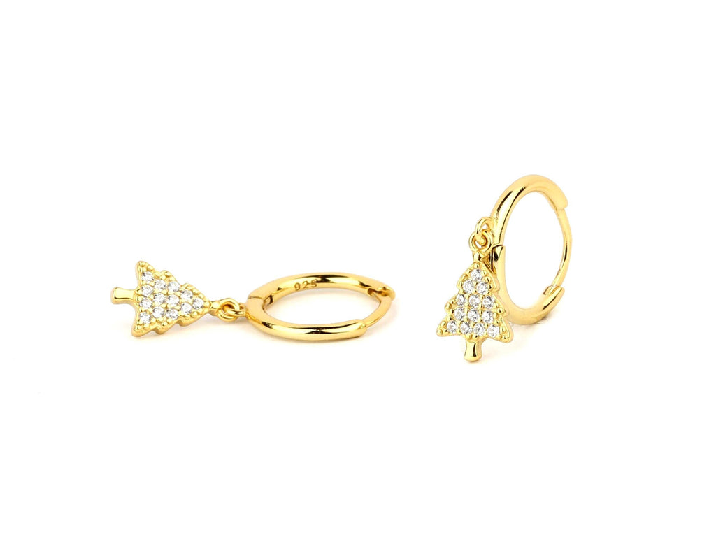 Dainty Christmas Tree Charm Dangle Hoop Earrings