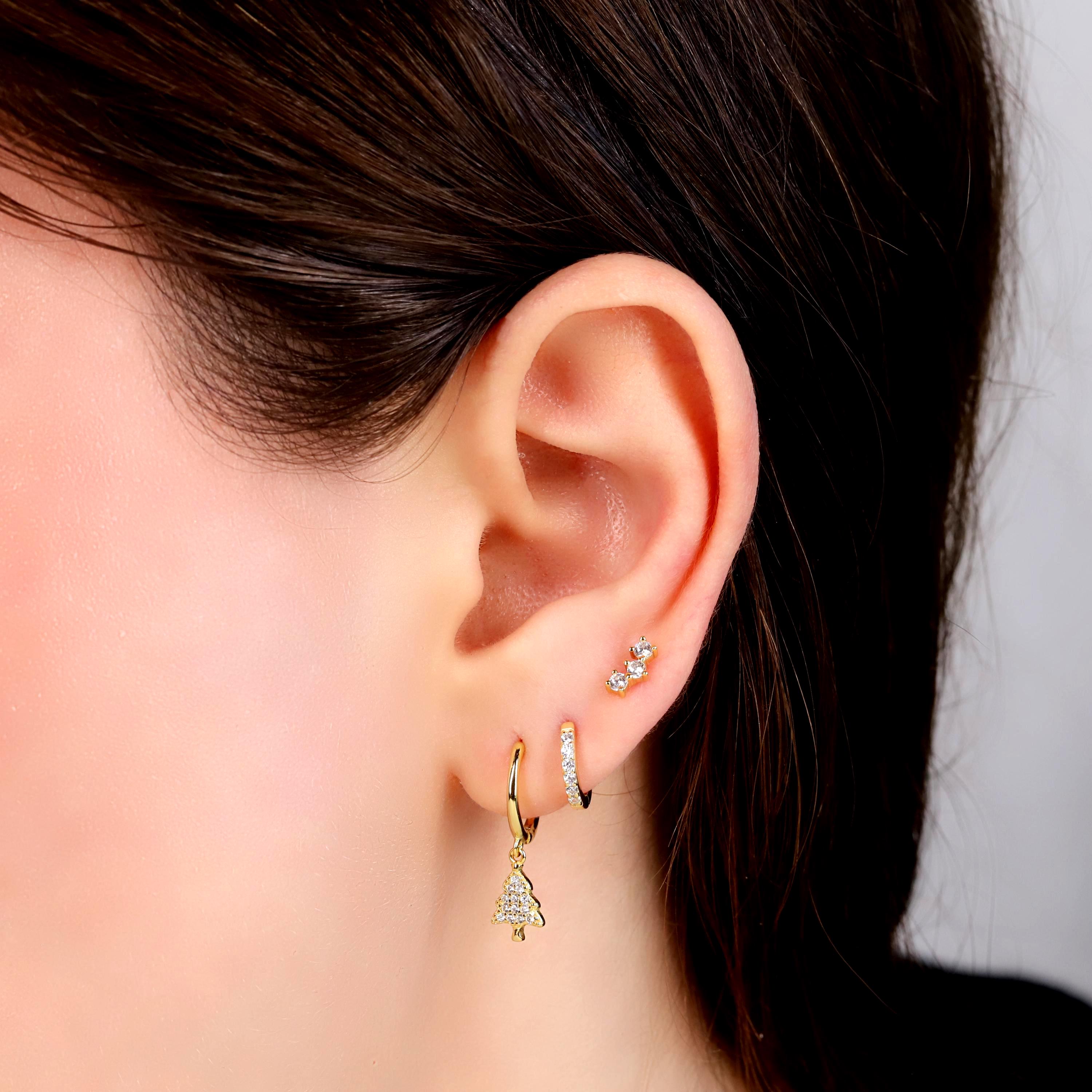 Dainty Christmas Tree Charm Dangle Hoop Earrings