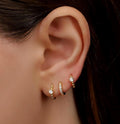 Diamond CZ Beaded Gold Huggie Hoop Earrings Set for Multiple