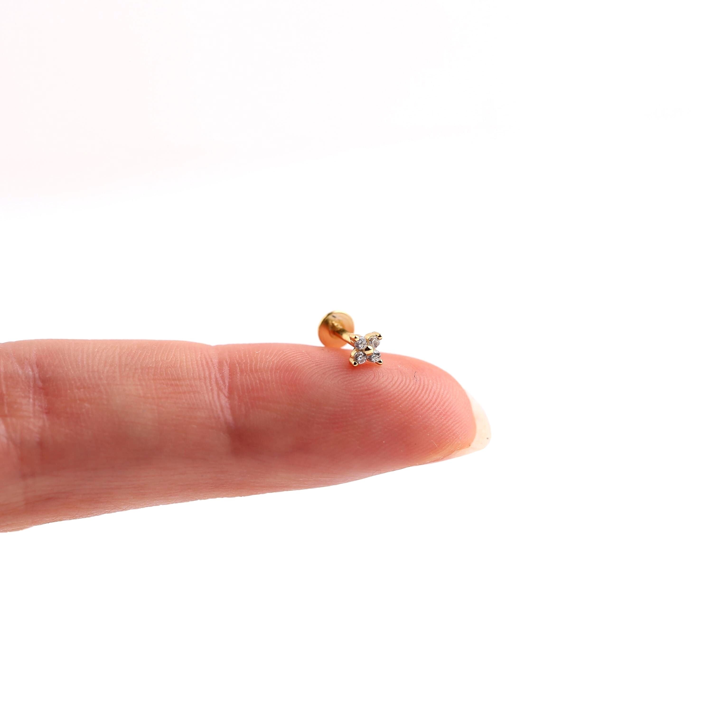 Flower Shape Threadless Labret Gold Flat Back Stud Earring