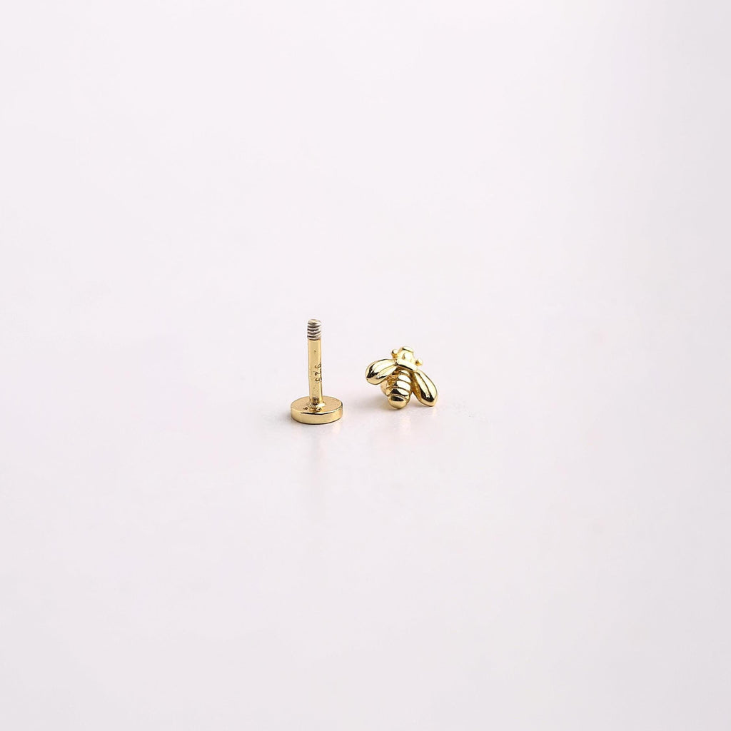 Tiny Bee Threaded Flat Back Stud Earring