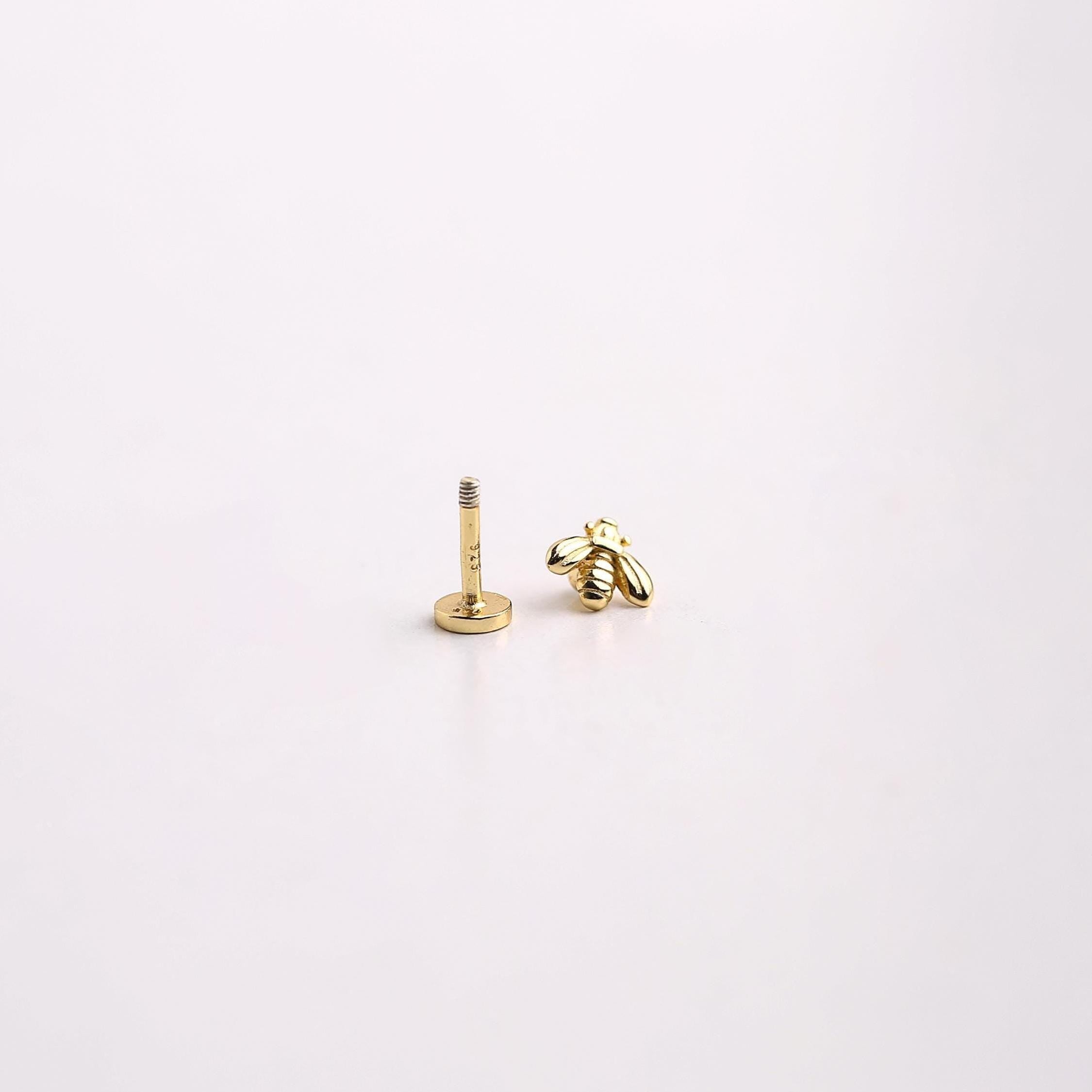 Tiny Bee Threaded Flat Back Stud Earring