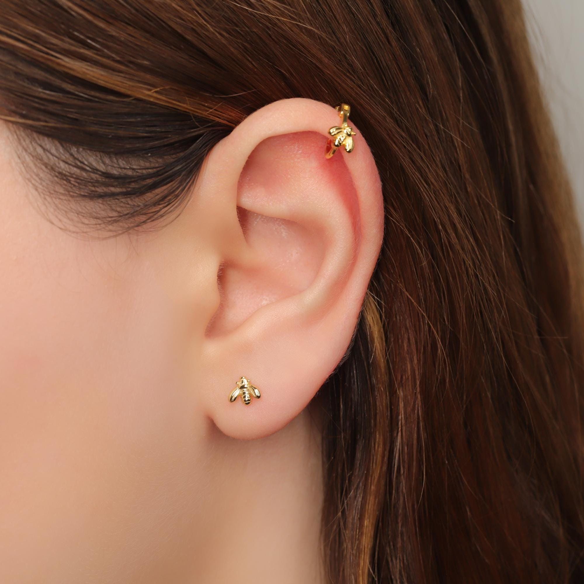 Gold Bee Huggie Hoop Earrings