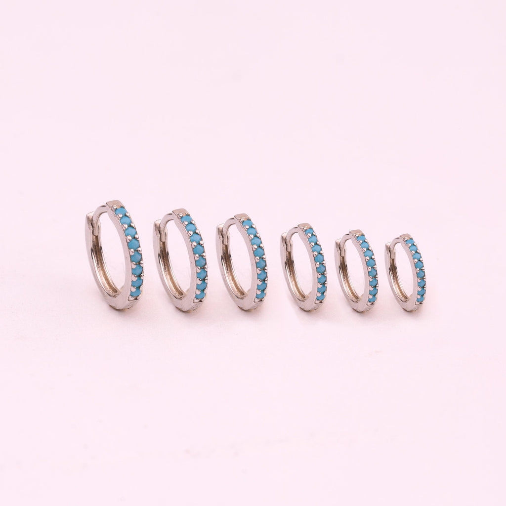 Turquoise Huggie Hoop Earrings in Sterling Silver