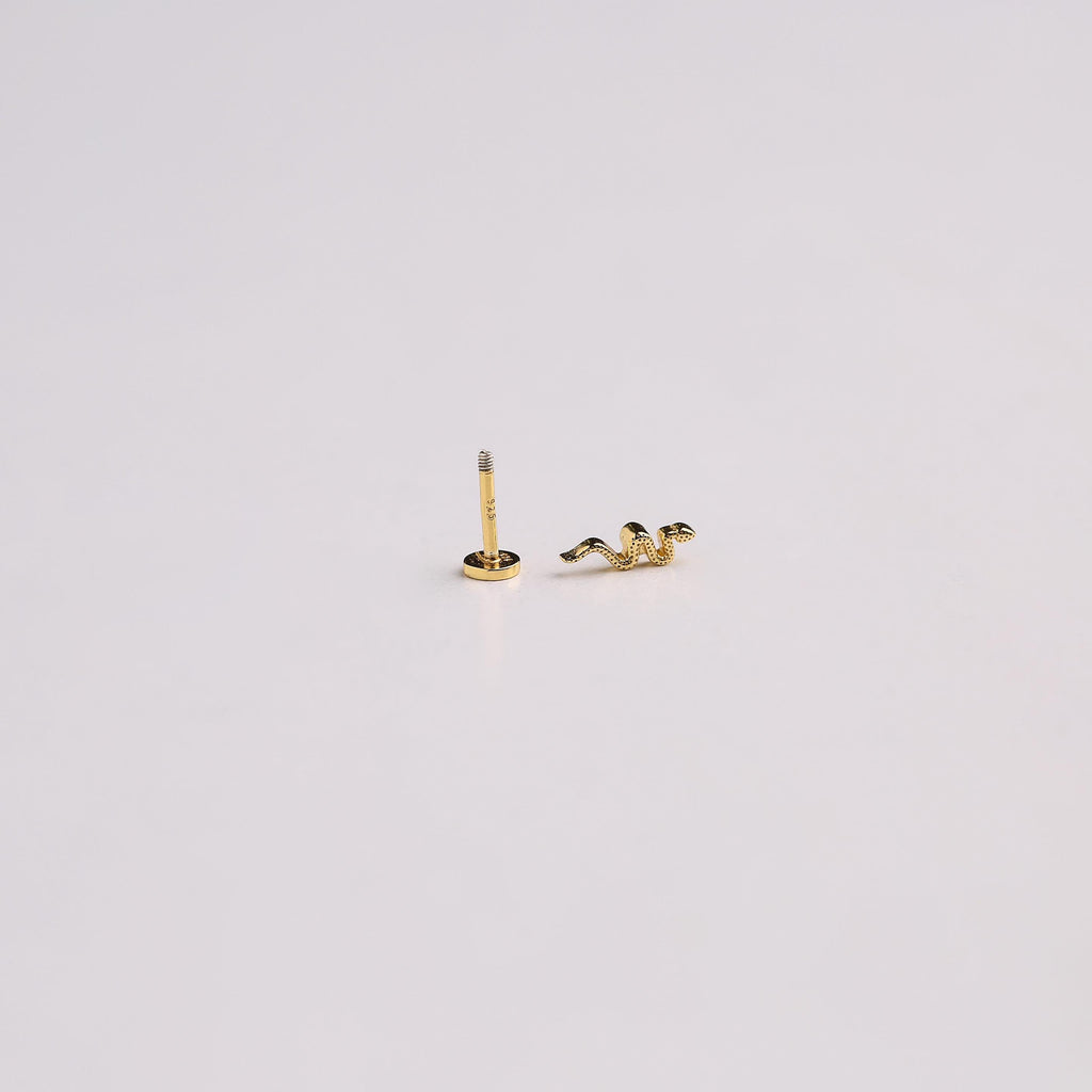 Tiny Snake Externally Threaded Flat Back Stud Earring in