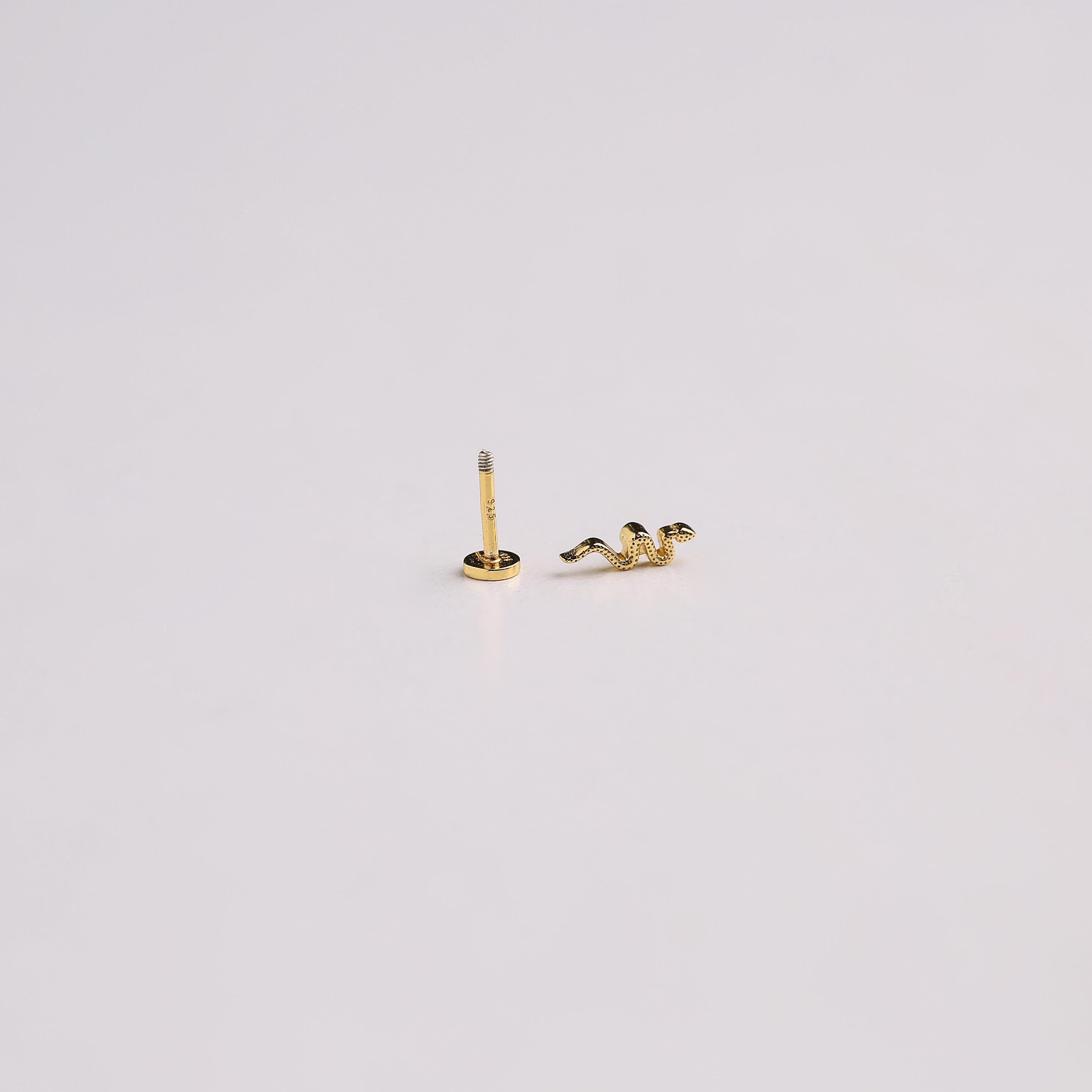 Tiny Snake Externally Threaded Flat Back Stud Earring in