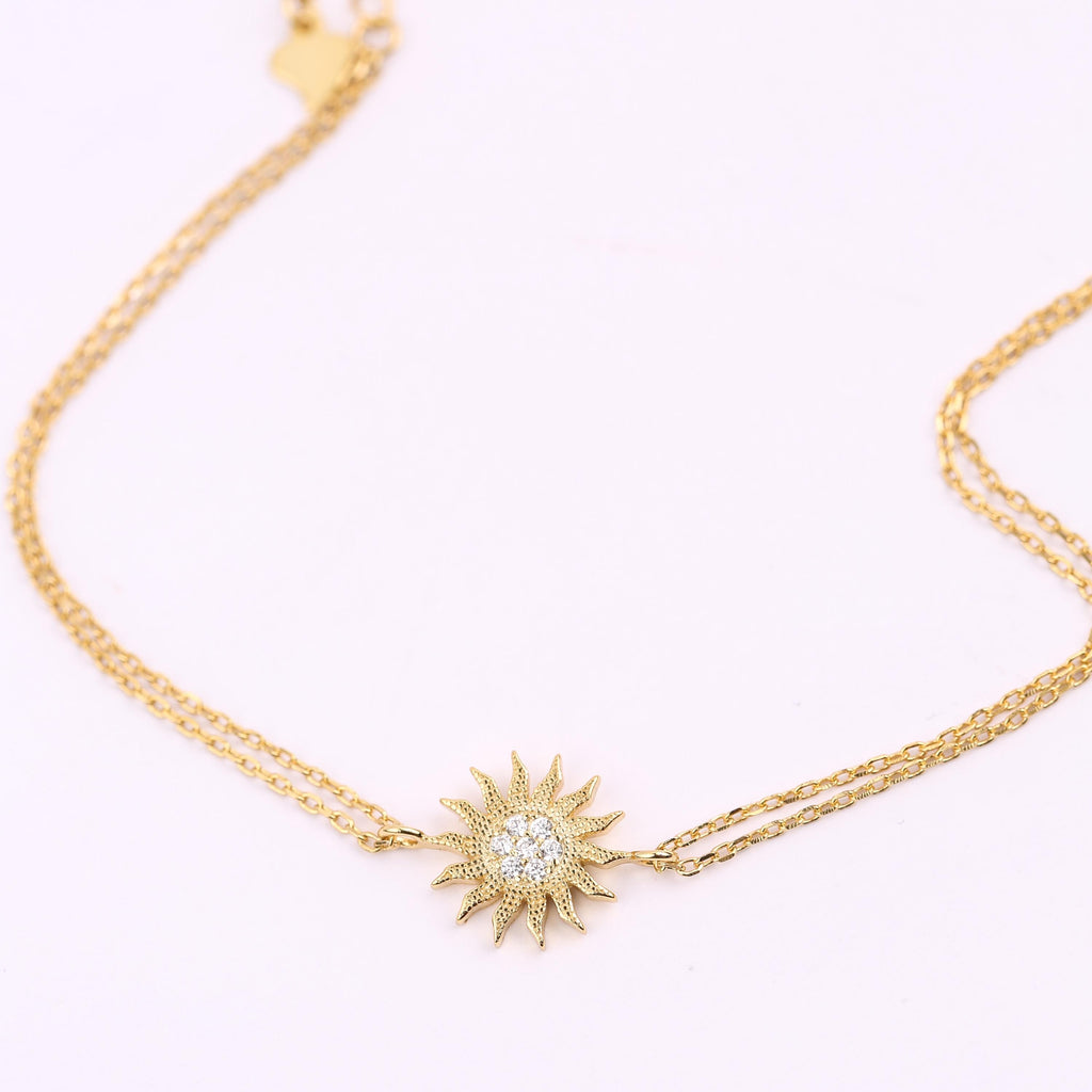 Silver Sun Charm Bracelet CZ