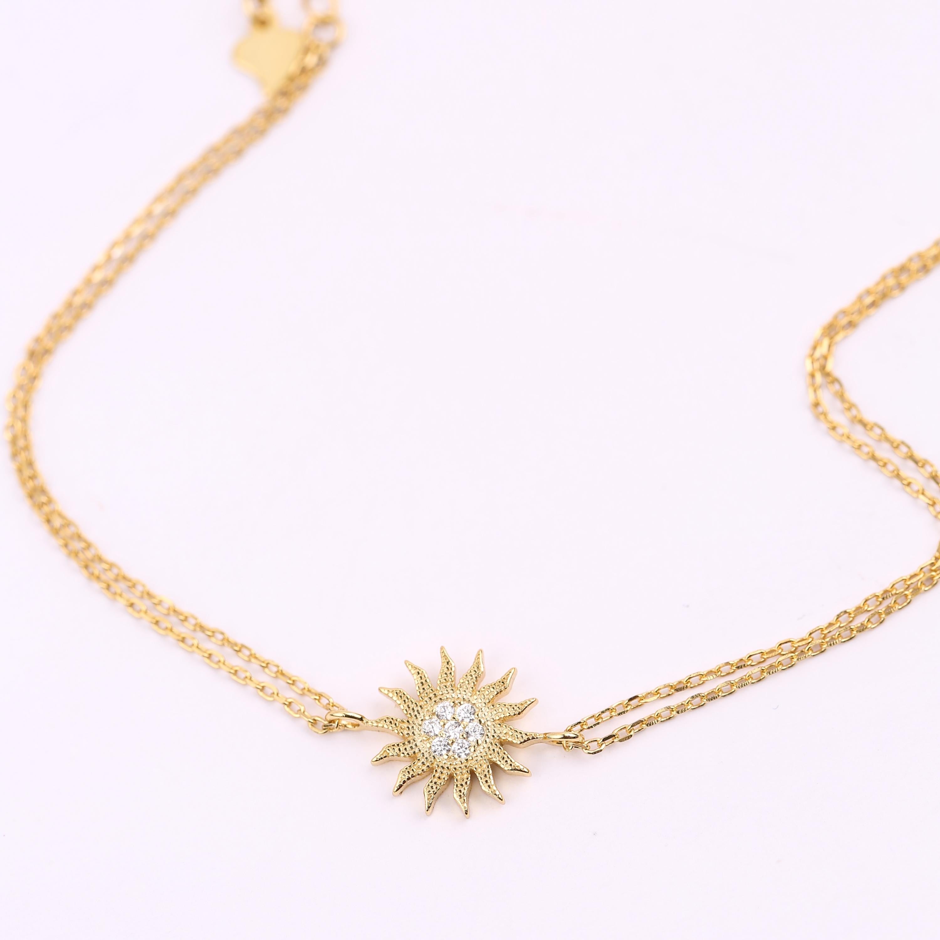 Silver Sun Charm Bracelet CZ