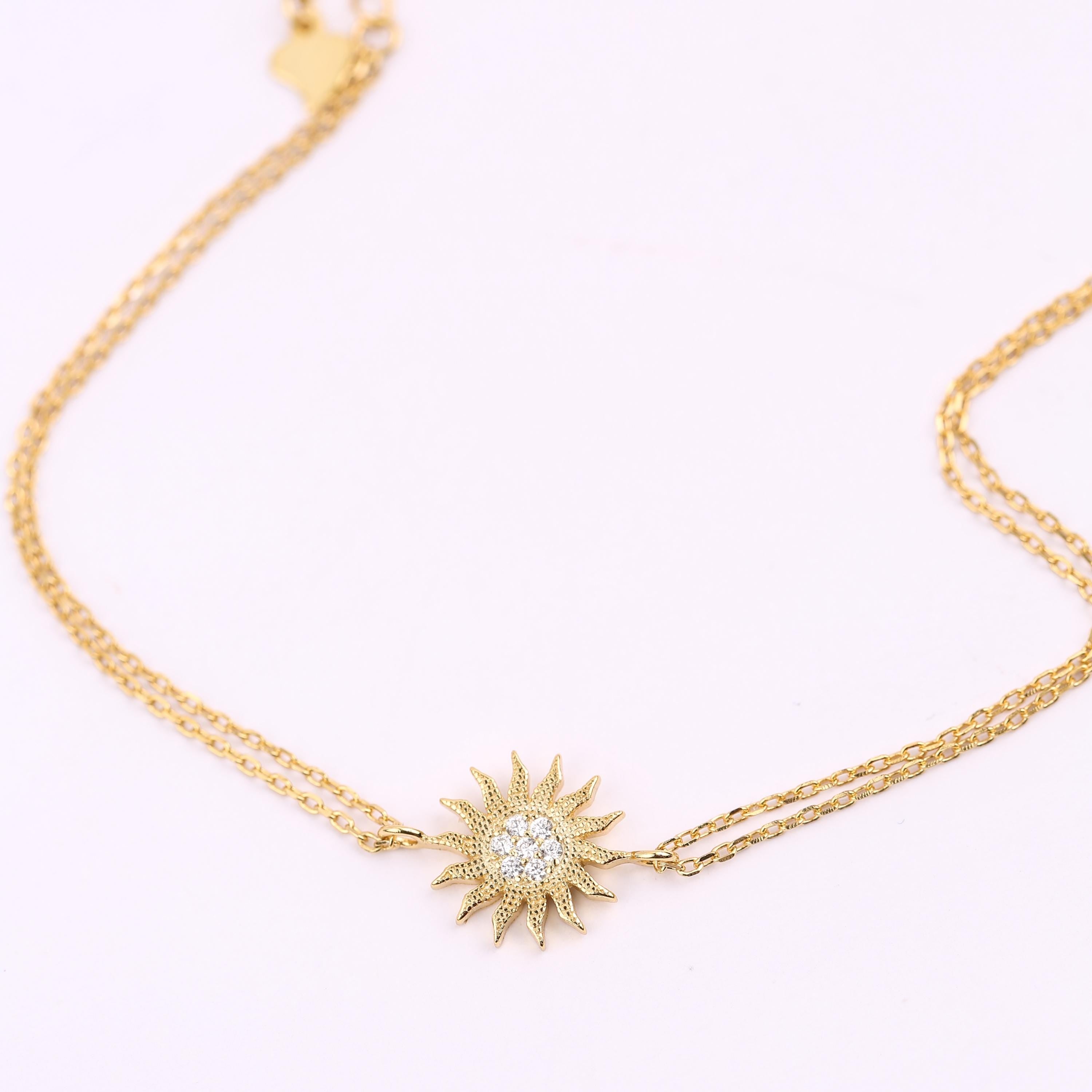Gold Sun Charm Bracelet CZ