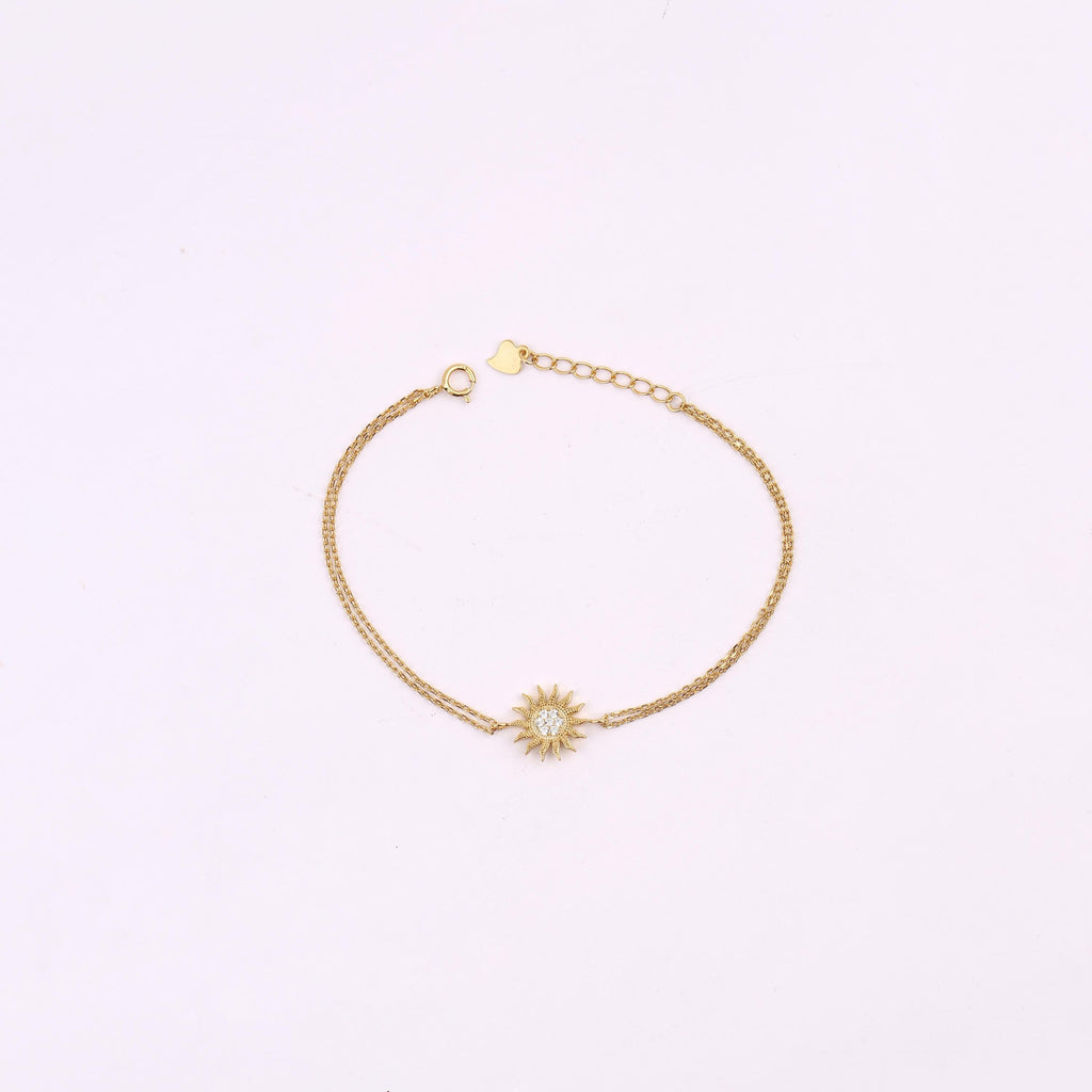 Gold Sun Charm Bracelet CZ