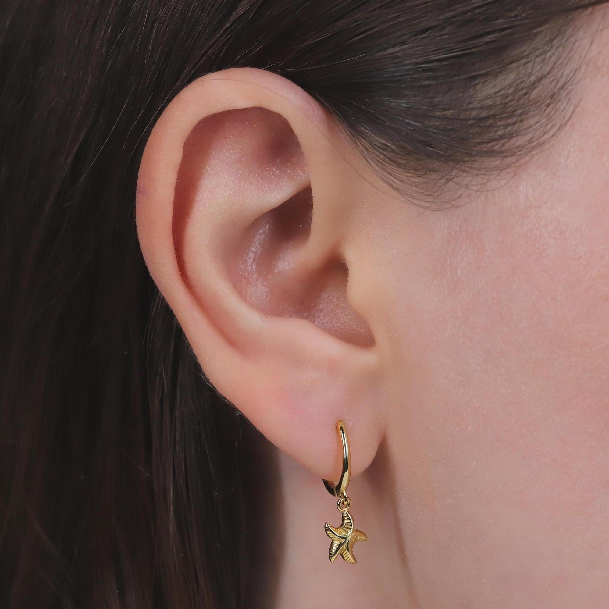 Starfish Huggie Drop Hoop Earrings