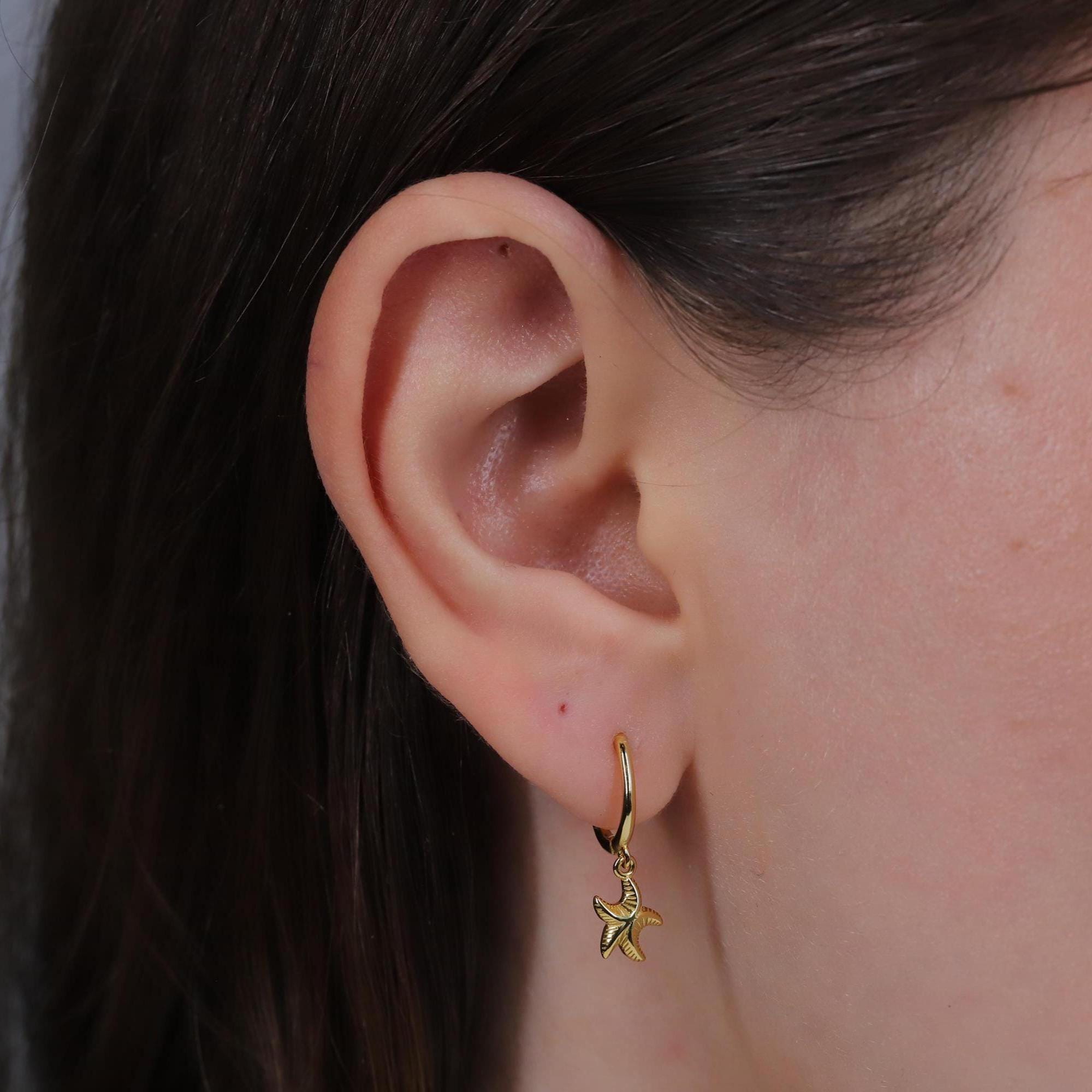Starfish Huggie Drop Hoop Earrings
