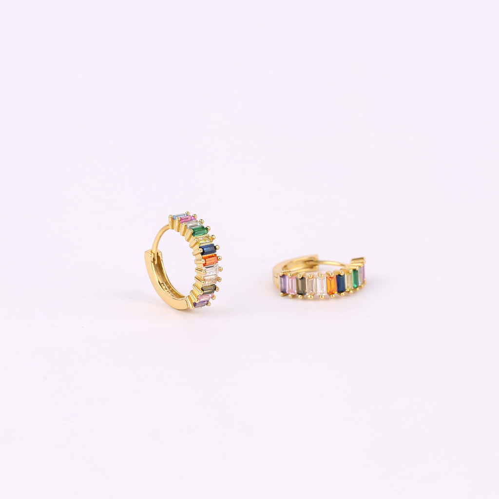 Rainbow CZ Huggie Hoop Earrings