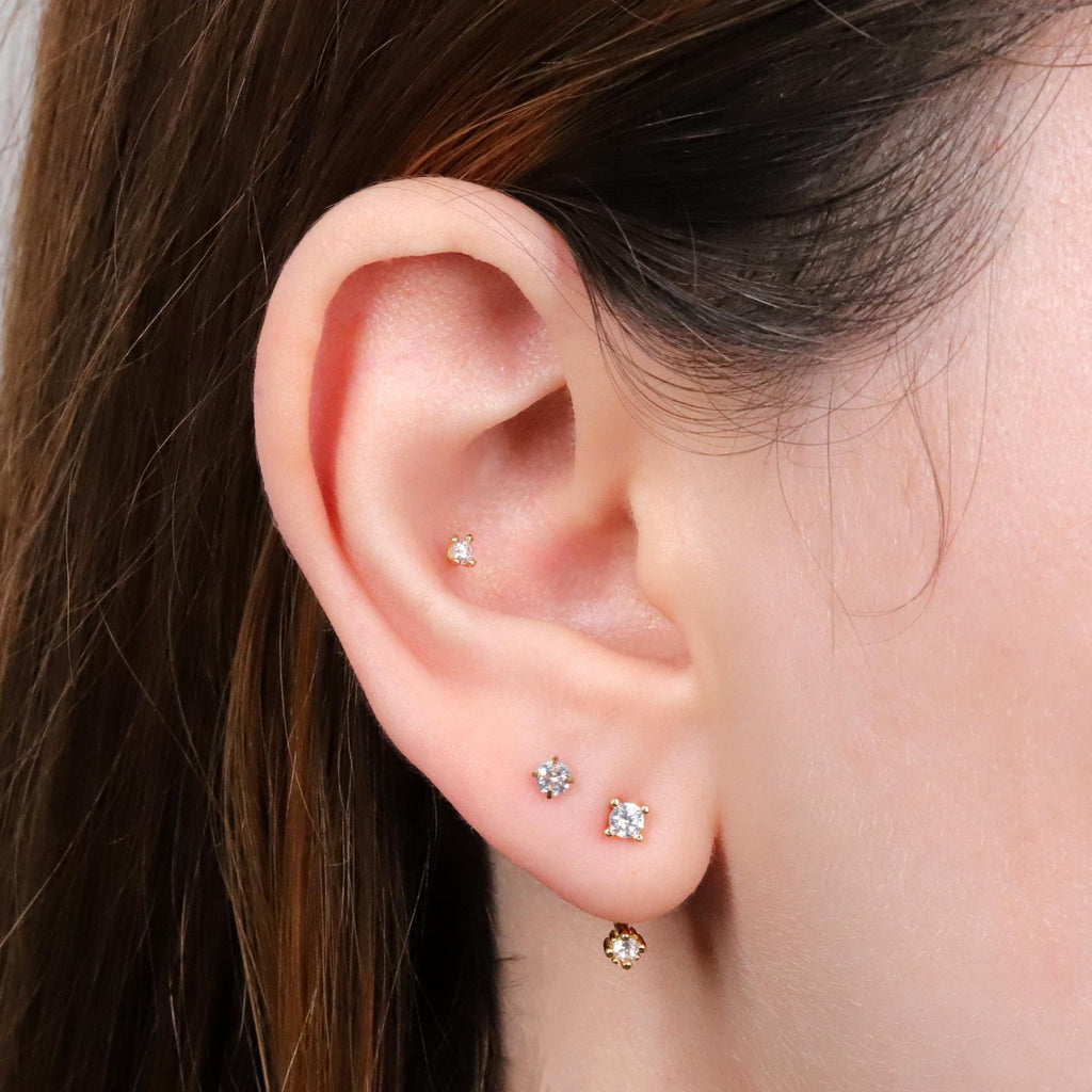 Double CZ Diamond Ear Jacket Stud Earrings