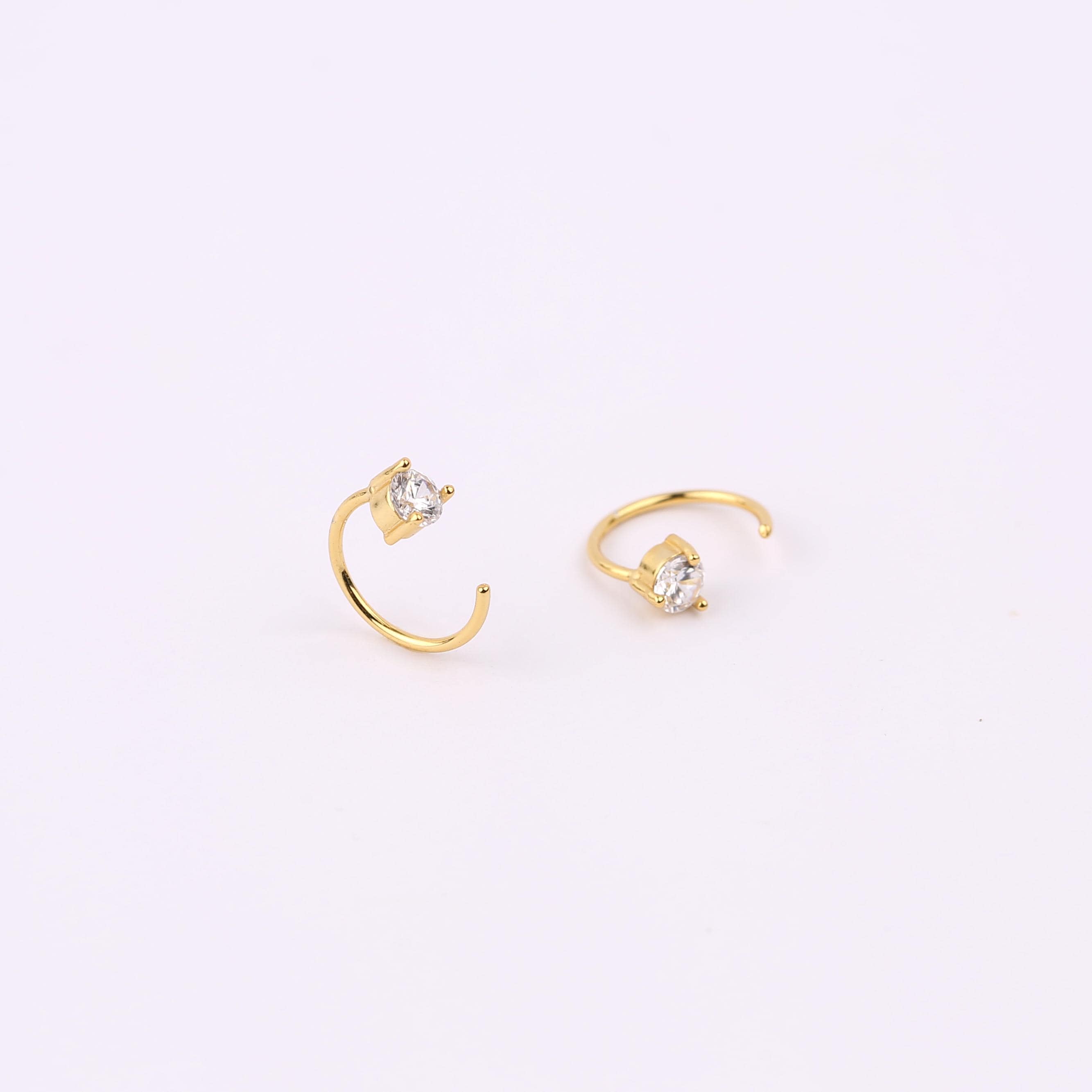 Gold Backless Diamond Open Hoop Earrings