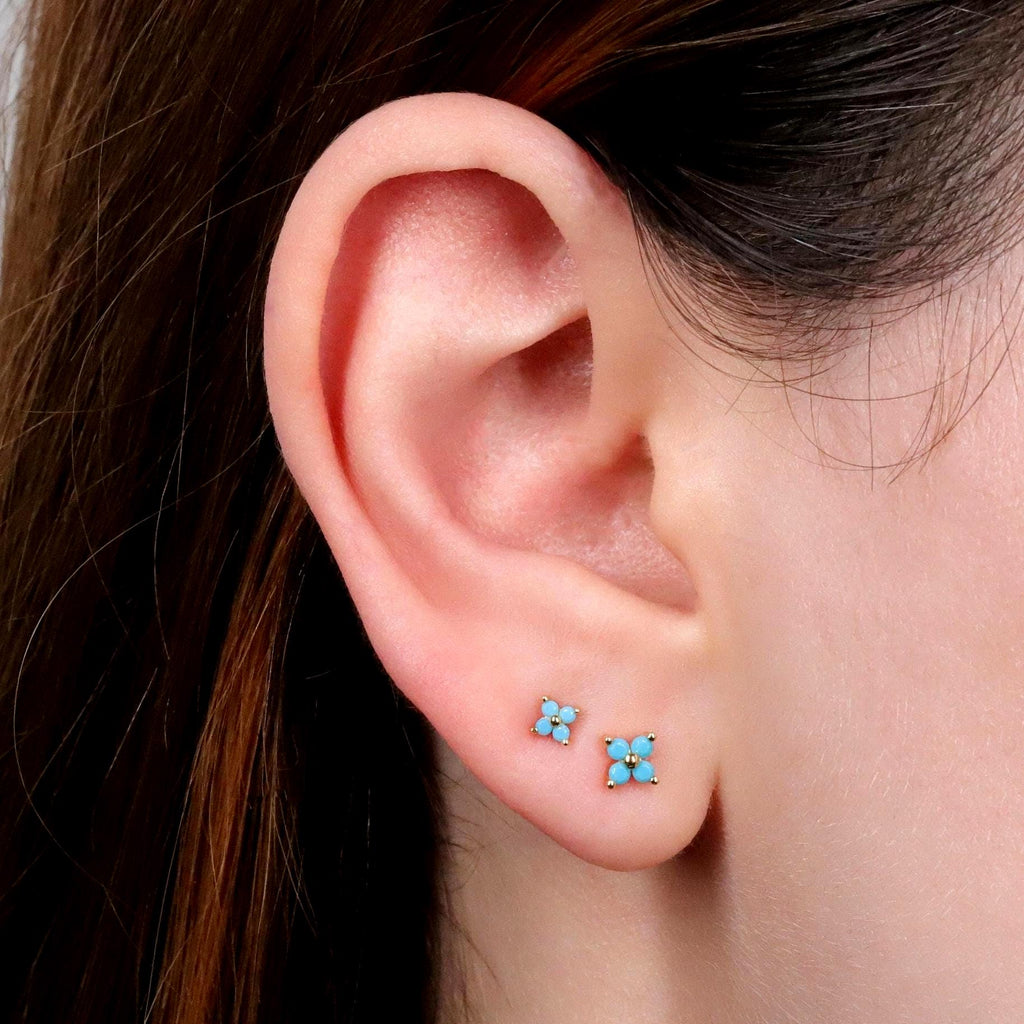 Tiny Turquoise Flower Stud Earrings