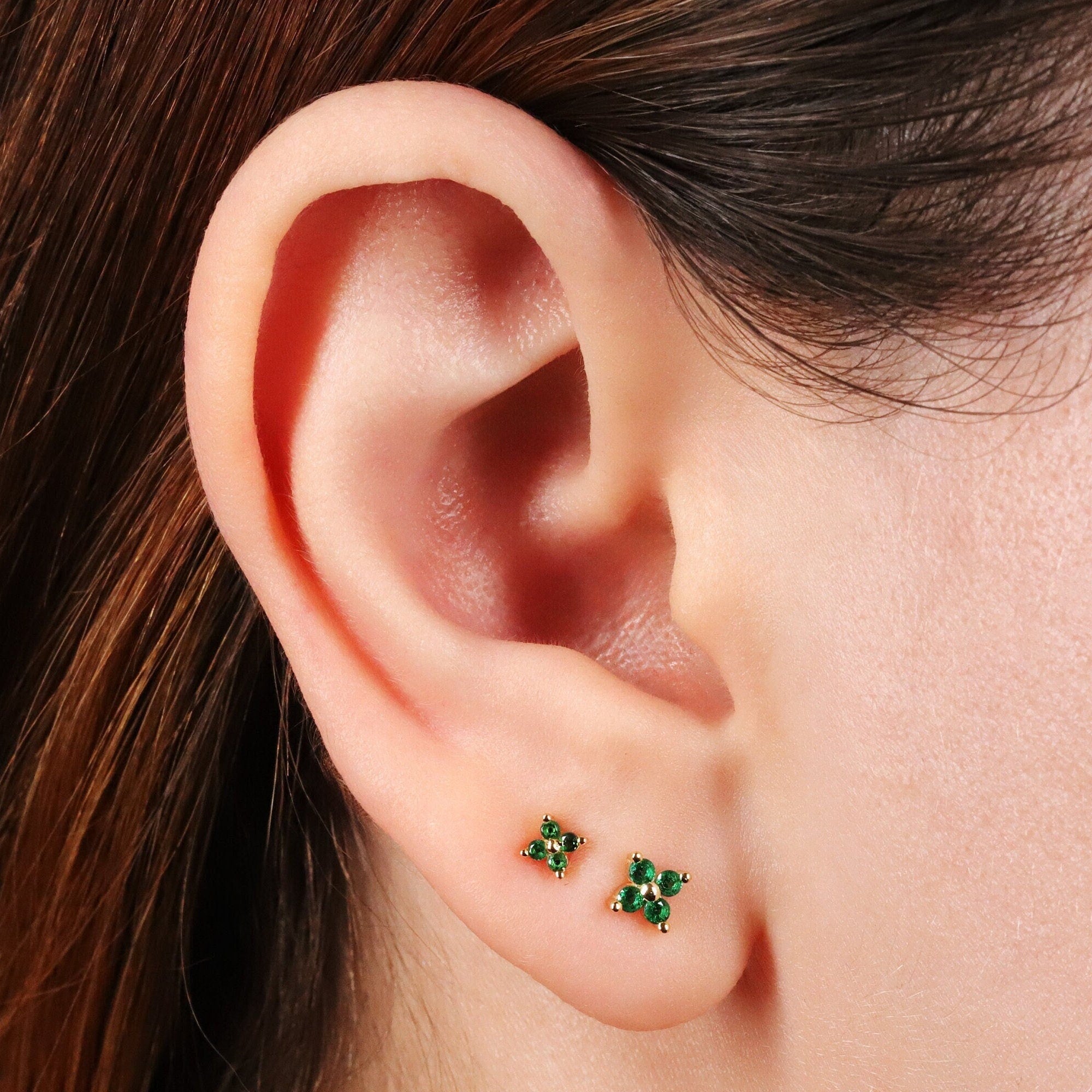 Tiny Emerald Flower Stud Earrings