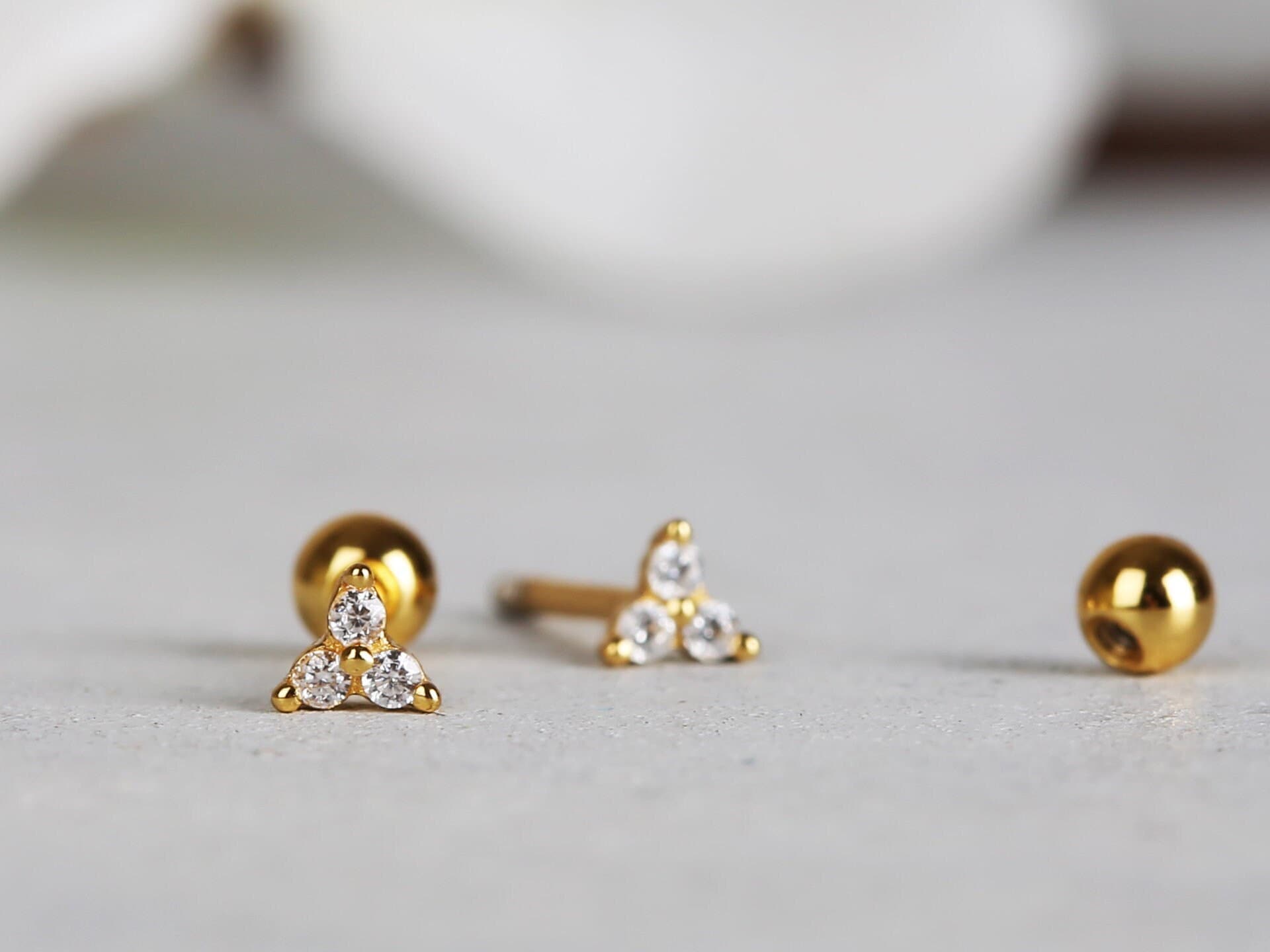 20G Tiny Flower Shape Sterling Silver Stud Earring with Screw