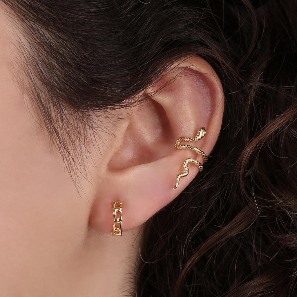 Gold Curb Chain Huggie Hoop Earrings