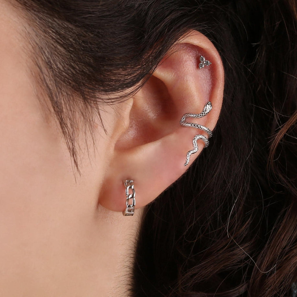 Gold Curb Chain Huggie Hoop Earrings
