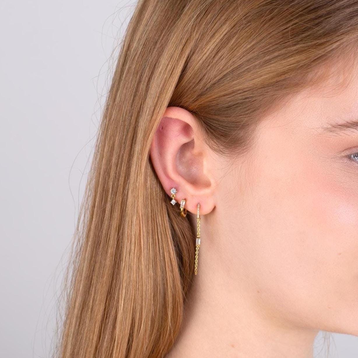 18G CZ Dangle Threadless Push Pin Labret Flat Back Stud