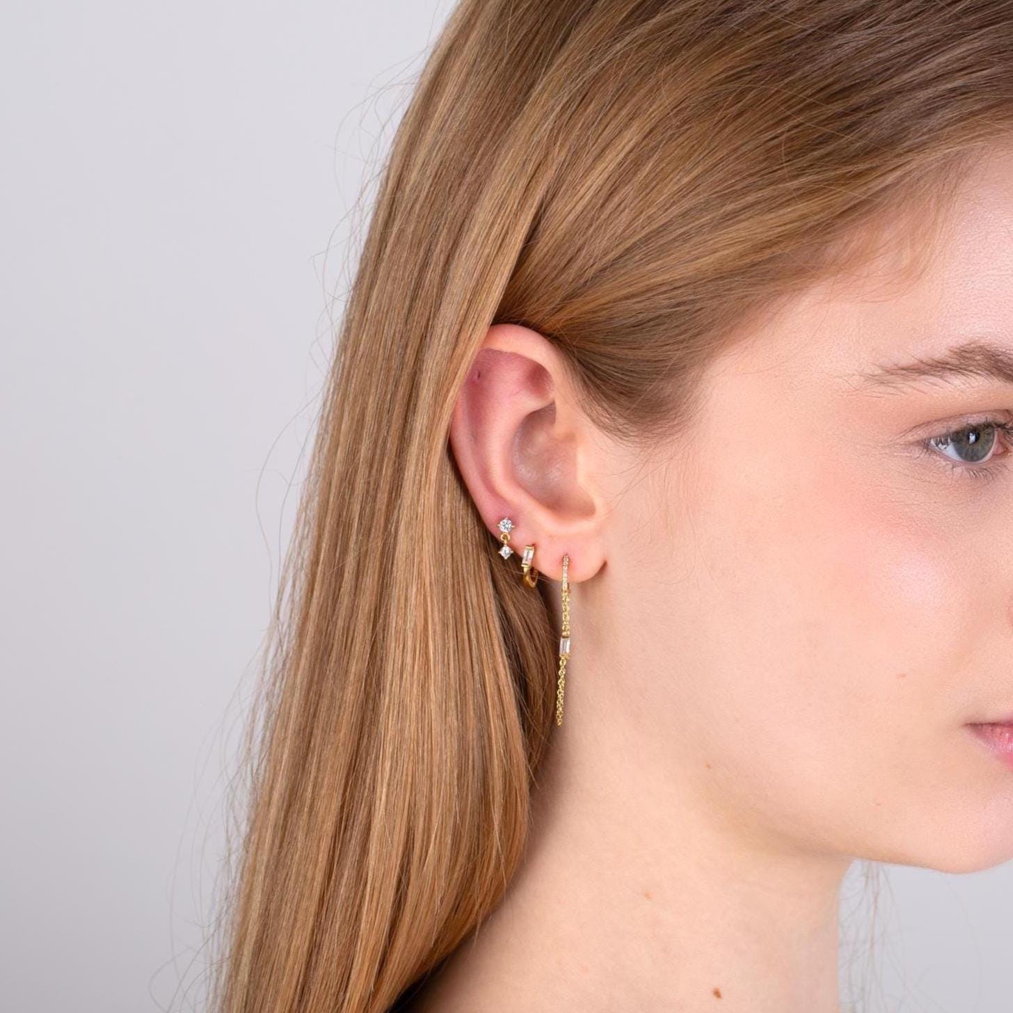 18G Dangle CZ Threadless End Push Pin Labret Stud Earring