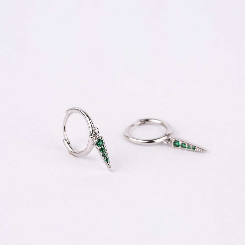 Emerald Spike Charm Dangle Hoop Earrings
