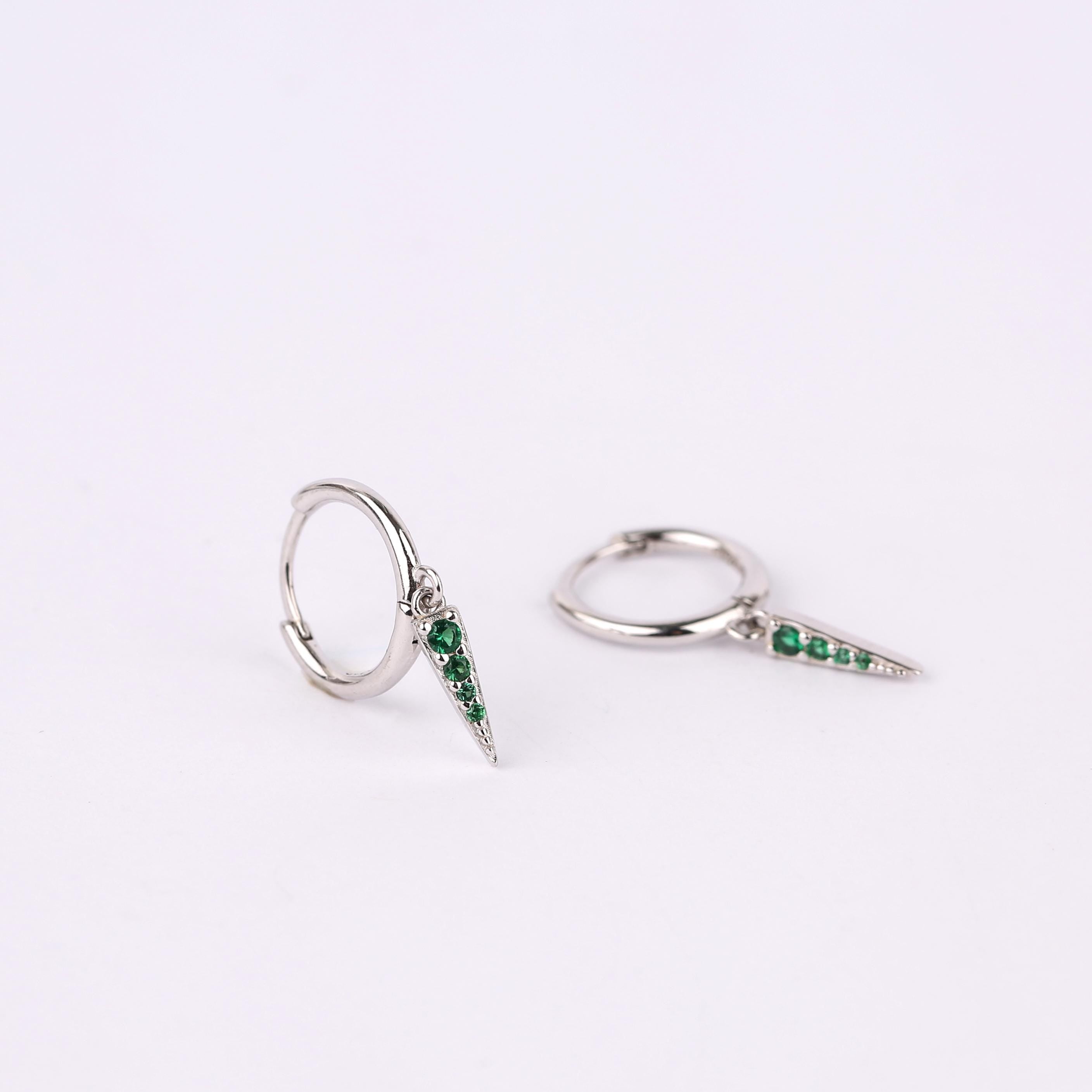Emerald Spike Charm Dangle Hoop Earrings