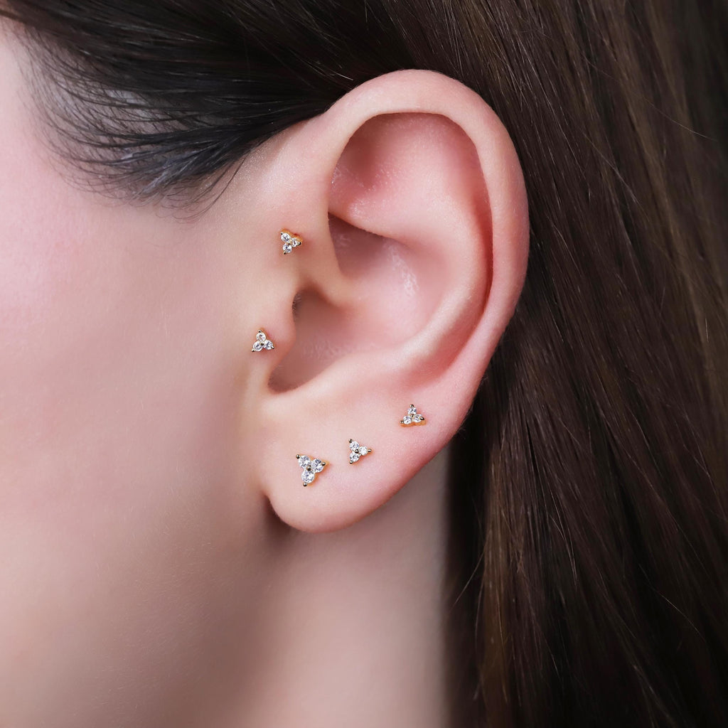 20G Tiny Flower Shape Sterling Silver Stud Earring with Screw