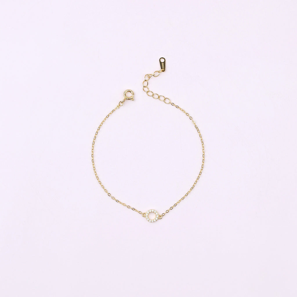 Dainty Gold Pave CZ Open Circle Bracelet