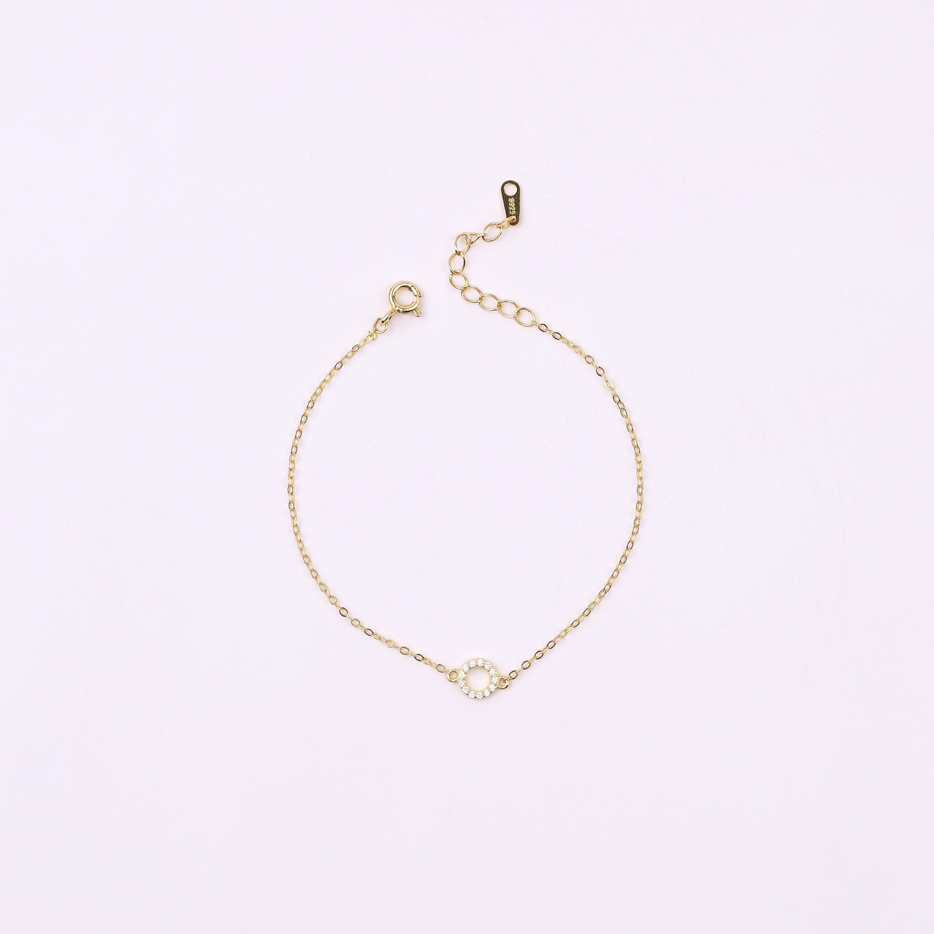 Dainty Gold Pave CZ Open Circle Bracelet