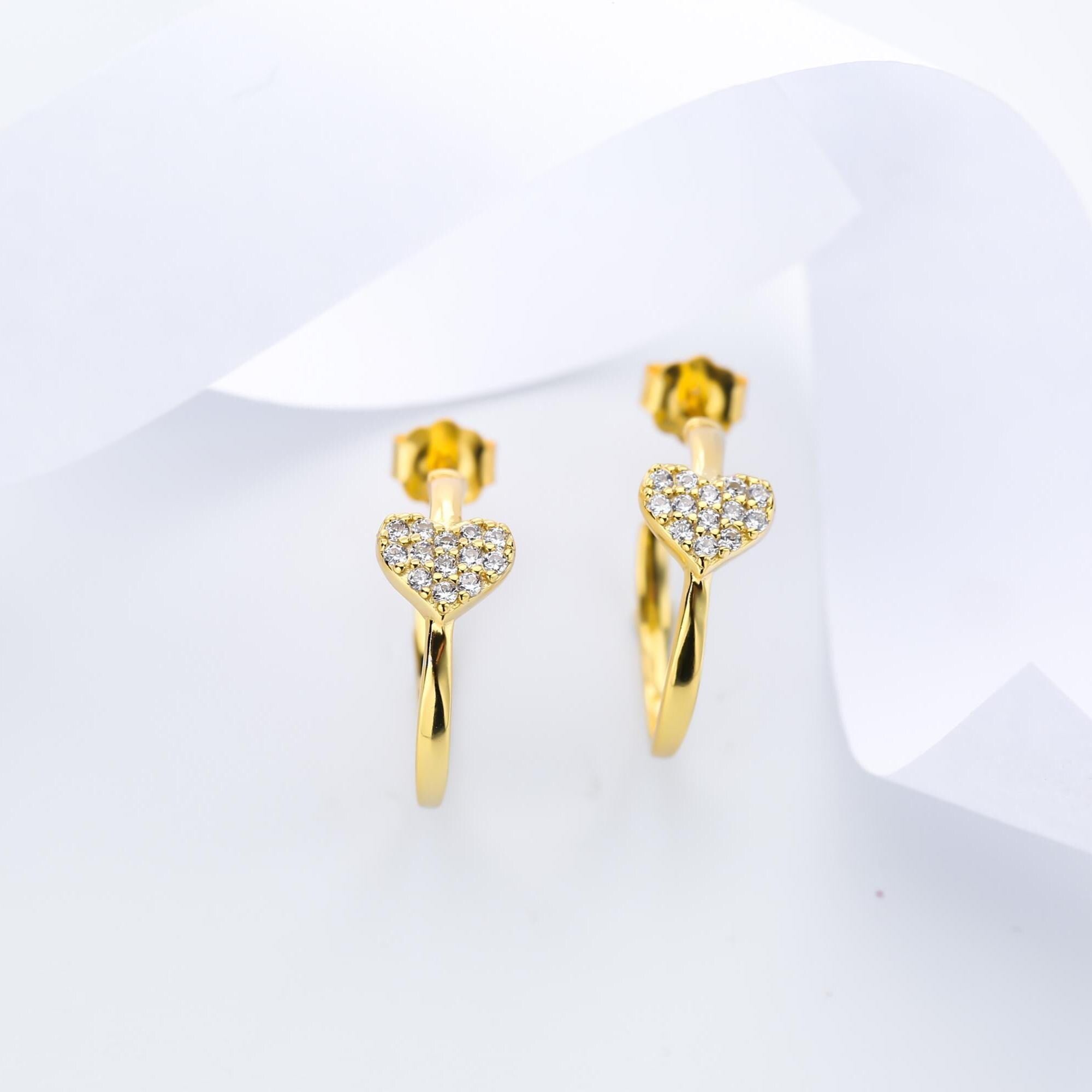 Pave Heart Hoop Stud Earrings