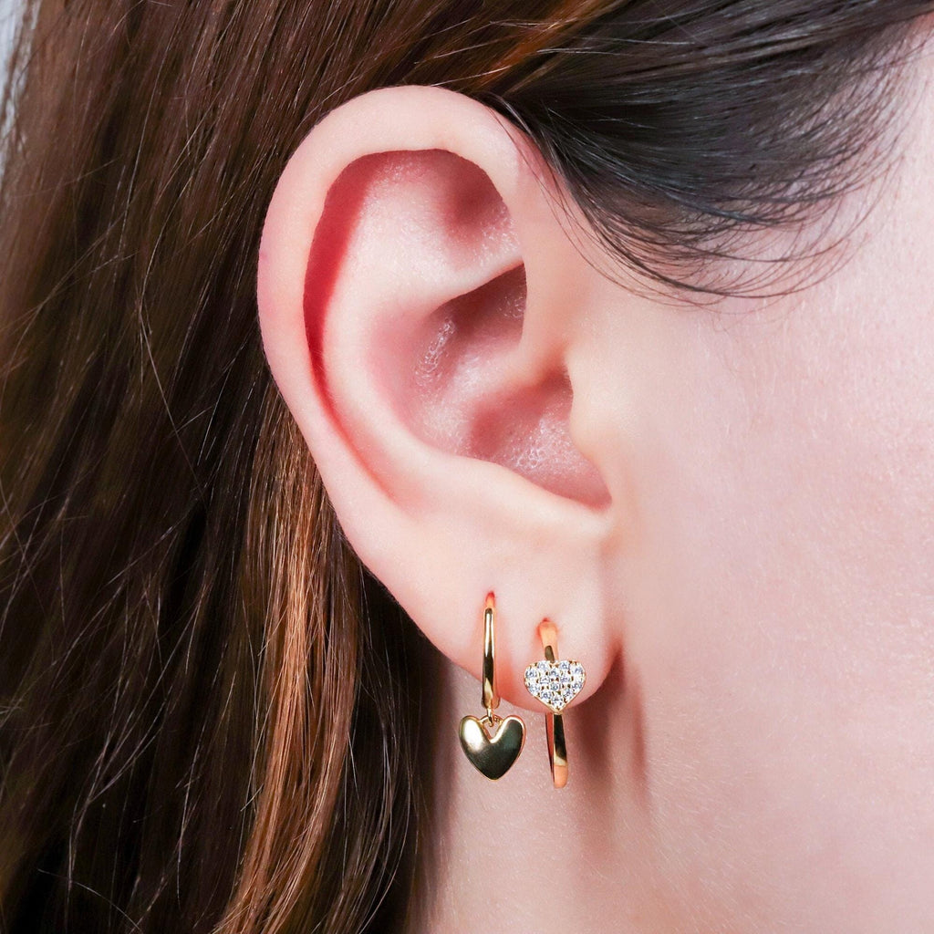 Pave Heart Hoop Stud Earrings
