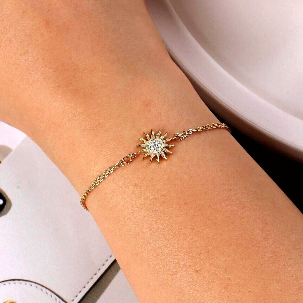 Silver Sun Charm Bracelet CZ