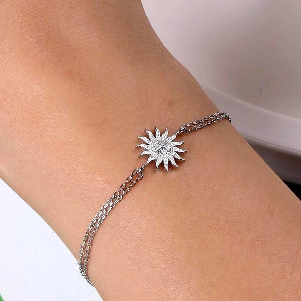 Silver Sun Charm Bracelet CZ