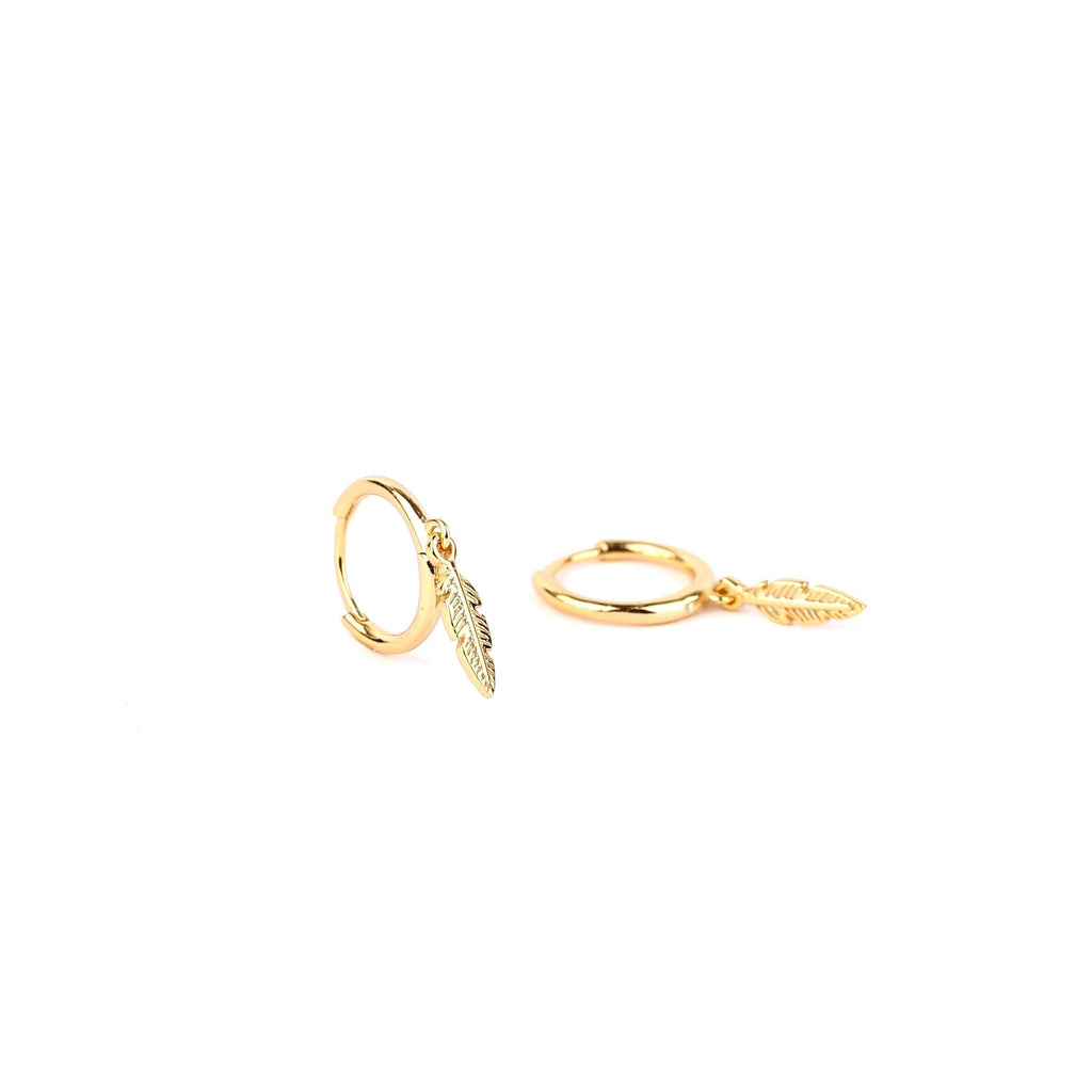 Dainty Leaf Charm Hoop Earrings