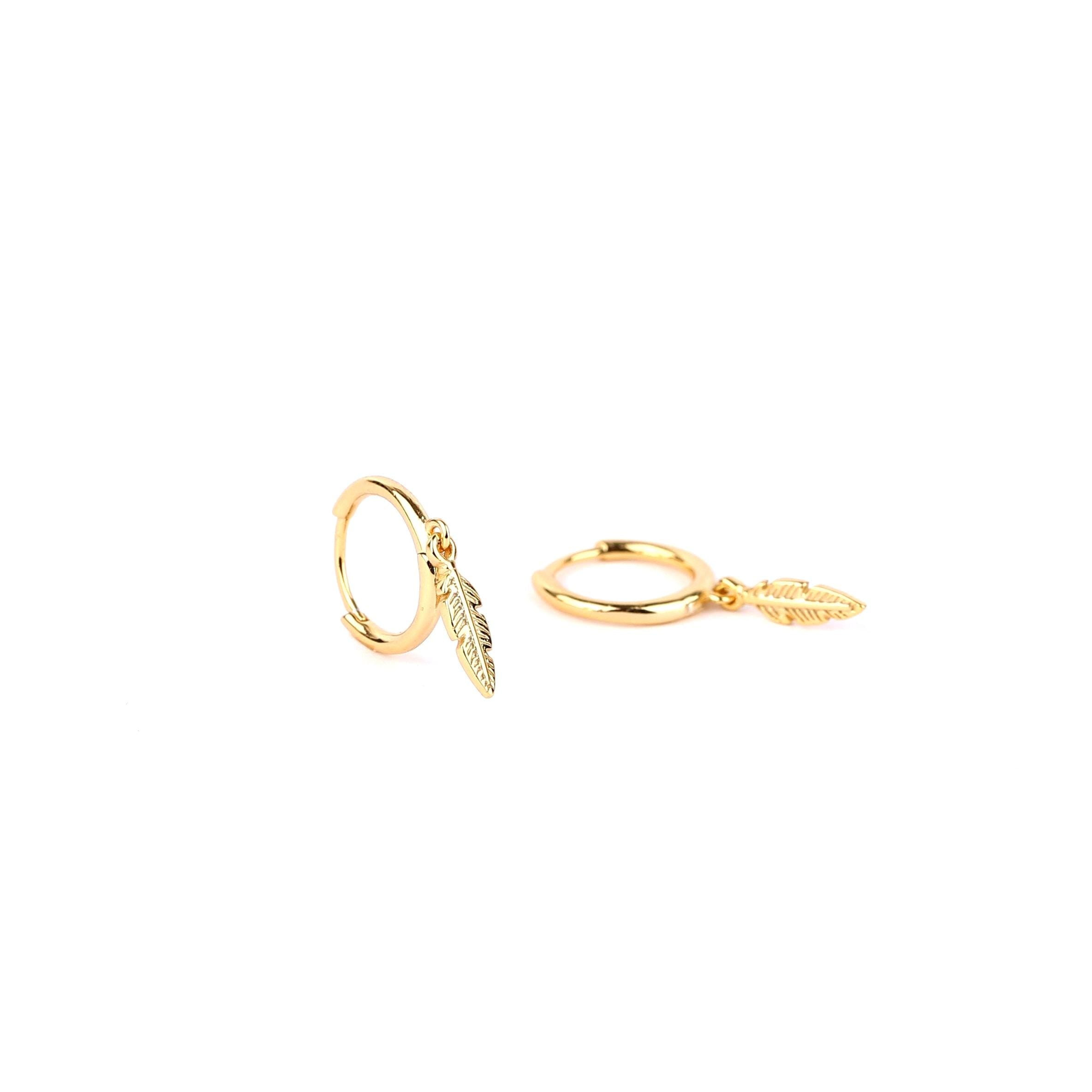 Dainty Leaf Charm Hoop Earrings